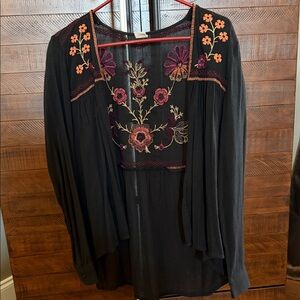 Wild Pearl Black Blouse with Pink and Orange Embroidery